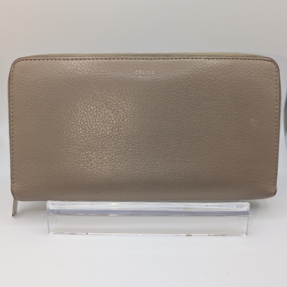 Celine Beige Leather Zip Wallet